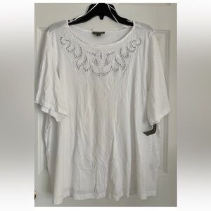 STYLE & CO. WOMEN'S TOP SIZE 3X EMBROIDERED BRIGHT WHITE PULLON COTTON